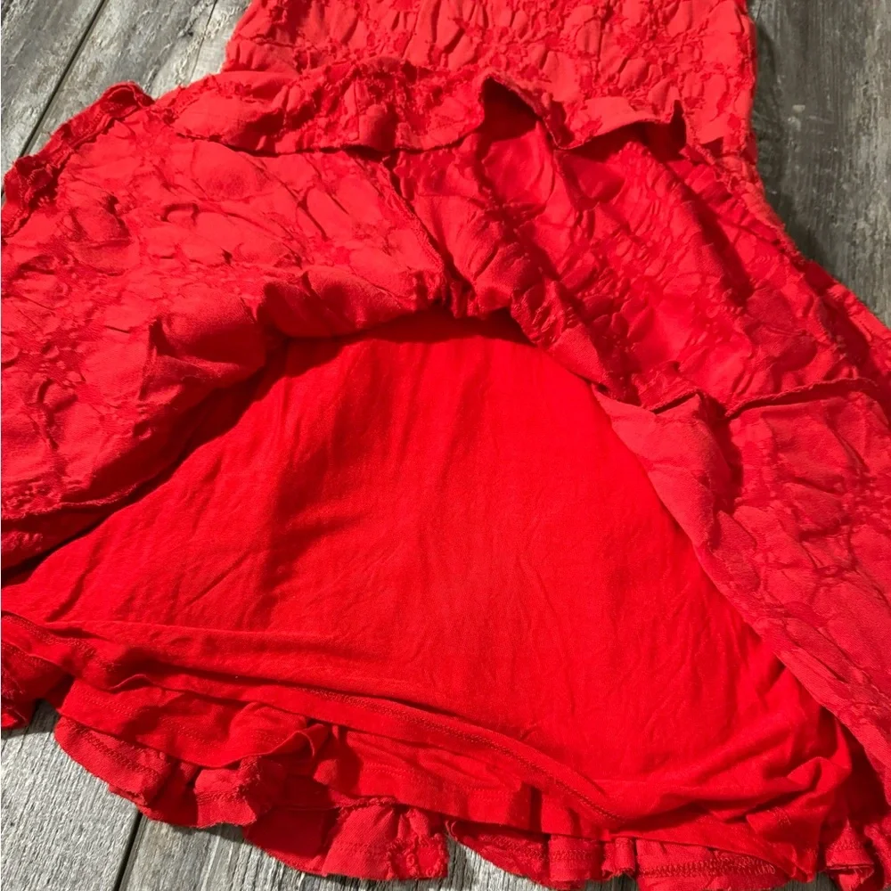 Free People Vintage Flared Burnt Red Mini Dress Floral Design - S - Picture 12 of 13